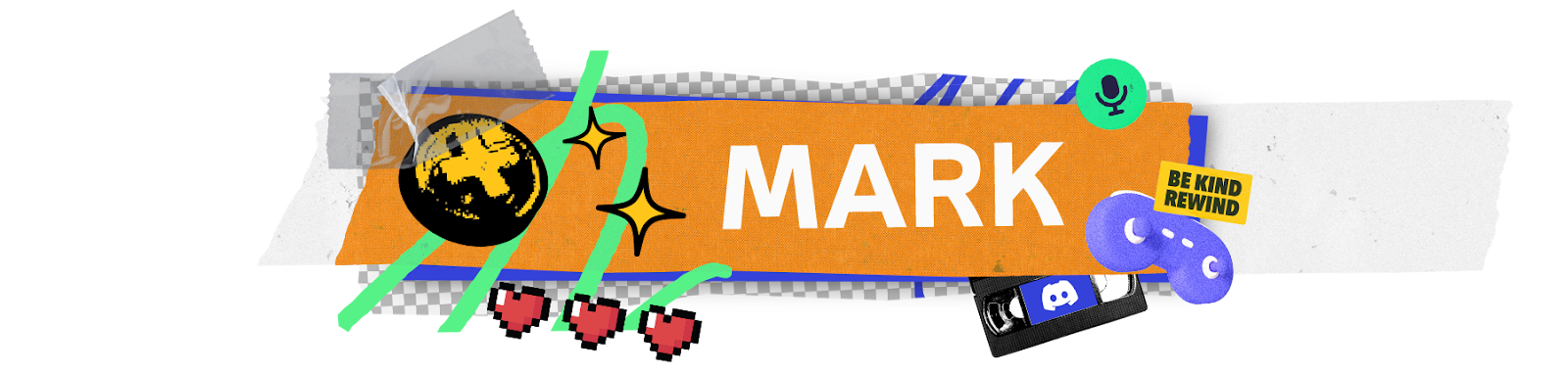 A stylized nameplate that says “Mark.” 